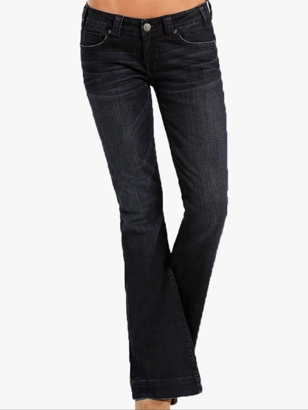 Rock & Roll Cowgirl Dark Wash Low Rise Trouser Jeans - Size 30x30
